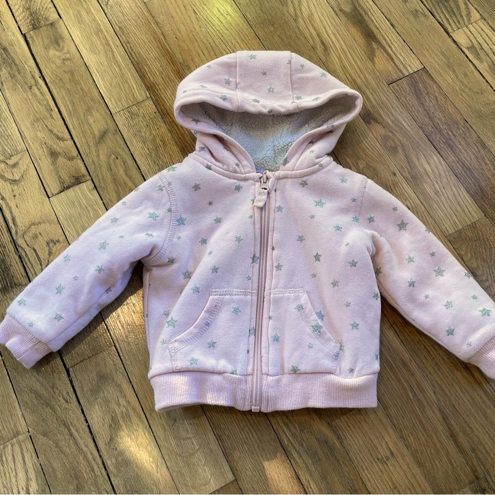 Primark baby girl jacket zip up pink with sparkle stars